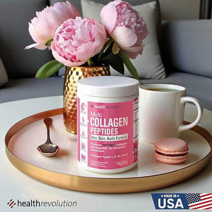 Multi Collagen Peptides Powder – Types I, II, III, V, X, Hydrolyzed Collagen for Women, 99% Absorption, Skin Hair Nails Joints, Triple Refined - No Clumping, Non-GMO, Gluten Free, Grass Fed Unflavored