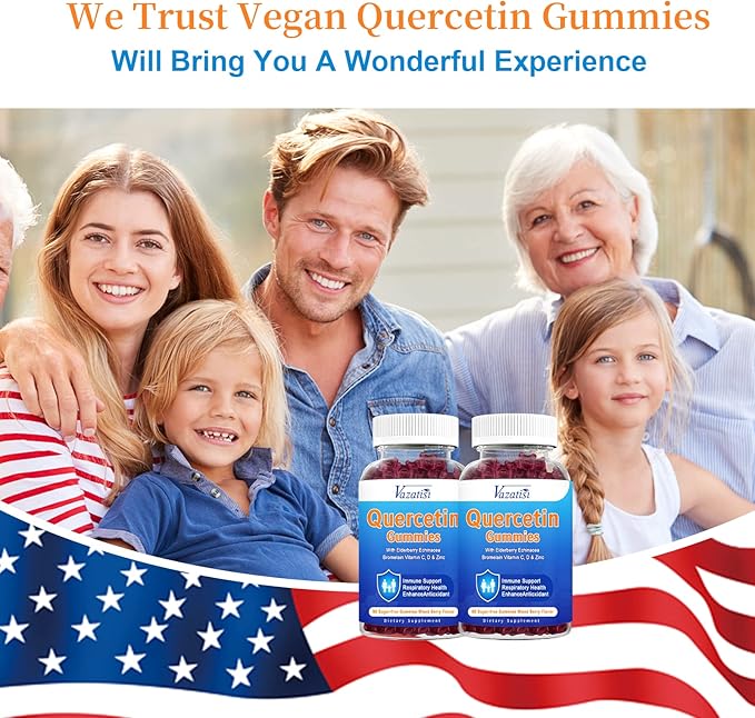 Quercetin with Bromelain Gummies, Quercetin with Vitamin C Zinc & Elderberry for Immune System & Allergy, Chewable & Vegan Gummies, 60 Cts