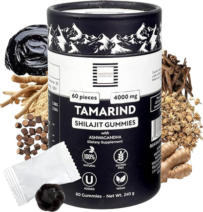 4000mg Shilajit Gummies I No Added Sugar I KSM-66 Ashwagandha, Gokshura | Men, Women I Gluten Free I Kosher | Vegan | Lab Tested I 100% Natural I 60 Gummy Tamarind Flavor (Pack of 1)