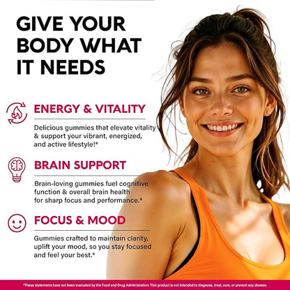 Vitamin B-Complex Gummies for Women & Men - Vitamin B12, B1, B2, B3, B5, B6, B7 & B9 - B Complex with Vitamin C & Choline - Energy, Brain & Mood - Natural Berry Flavor, Vegan - 60 Gummies 2 Pack