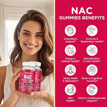 CFILIHTC NAC Gummies 600mg, N Acetyl Cysteine Supplement with Glutathione, Resveratrol, Magnesium, CoQ10, NAC Chewable for Antioxidants & Immune Support, Strawberry Flavor 60 Gummies