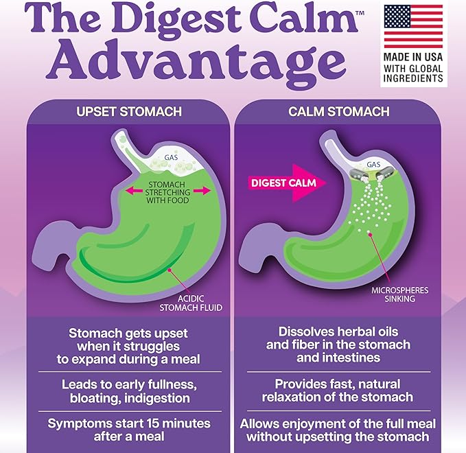 Digest Calm™ - Relief of Occasional Indigestion, Upset Stomach, Nausea, Gas, Bloating, Early Fullness - Herbal Supplement - 12 Capsules