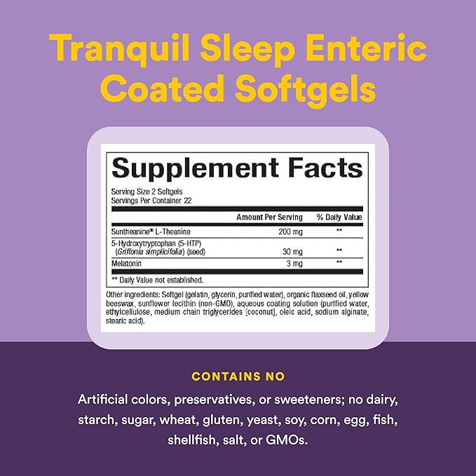 Stress-Relax Tranquil Sleep by Natural Factors, Sleep Aid with Suntheanine L-Theanine, 5-HTP, Melatonin, 45 Softgels