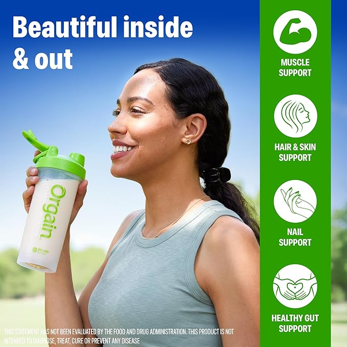 Orgain Protein Powder + Collagen, Vanilla Bean - 25g of Protein, 10g Collagen Peptides, Type I & III, 1B CFU Probiotics, Supports Hair, Skin, Nail, Joint & Gut Health, Gluten Free - 1.6lb