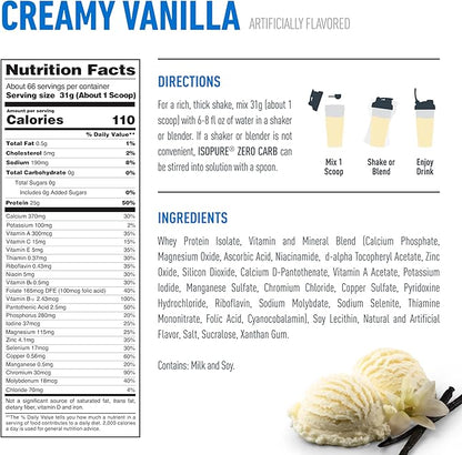 Isopure Zero Carb 100% Pure Whey Isolate Protein Powder, Gluten Free, With Vitamins, Creamy Vanilla, 25g Protein Per Serving, 4.5 Lbs, 66 Servings (Packaging May Vary)