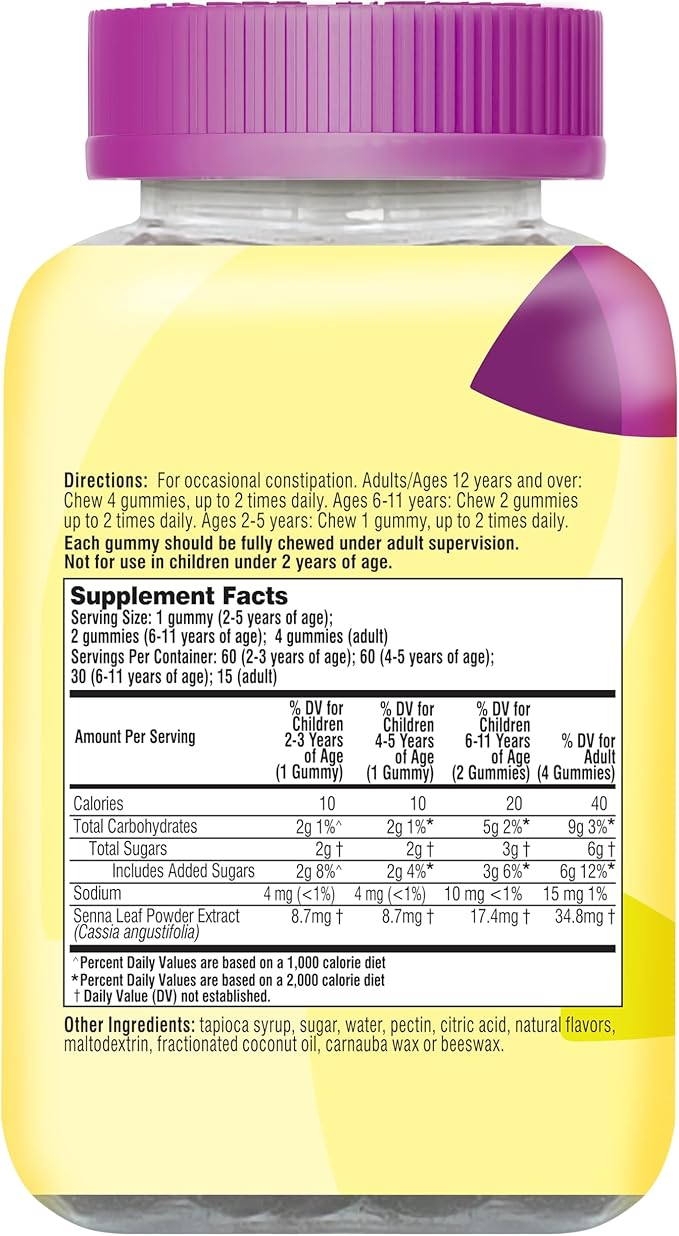 Senokot Dietary Supplement Laxative Gummies for Occasional Constipation Relief, Mixed Berry, 60 Count