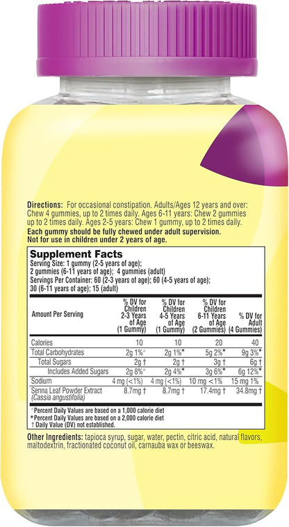 Senokot Dietary Supplement Laxative Gummies for Occasional Constipation Relief, Mixed Berry, 60 Count