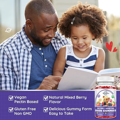 Iron Supplement Gummies for Kids - with Calcium, Zinc, Kids Multivitamin with Iron Gummies - Immune Support, Blood Builder & Energy Support for Iron Deficiency, Anemia, Mixed Berry Flavor, 60 Gummies