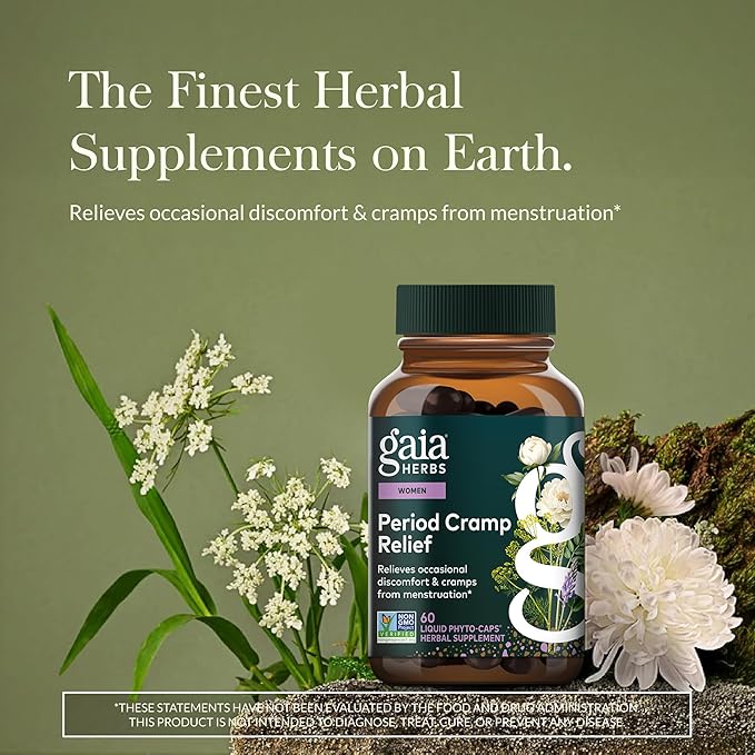 Gaia Herbs Cramp Relief - Herbal Supplement for Period Cramp Relief* - Made with Fennel Seed, Licorice Root & More - 60 Vegan Liquid Phyto-Caps (60 Servings)