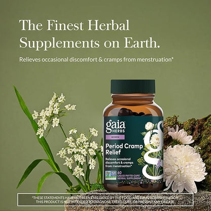 Gaia Herbs Cramp Relief - Herbal Supplement for Period Cramp Relief* - Made with Fennel Seed, Licorice Root & More - 60 Vegan Liquid Phyto-Caps (60 Servings)