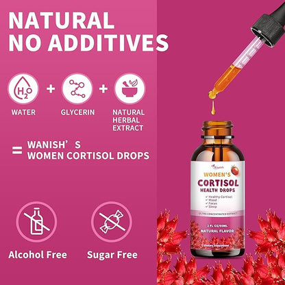 Cortisol Supplements for Women Liquid Drops, Natural Herbal Extract Complex for Women, Cortisol Reducer - Promote Relaxation and Support Mood - 30 Day Vegan Supply