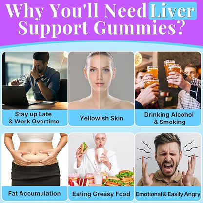3000mg Liver Detox Repair & Cleanse Gummies | Milk Thistle 2000mg with Turmeric Dandelion Root & Artichoke for Liver Detox, Liver Support & Renew, Antioxidant, Gut, Skin - Fruit Flavor, 60 Gummies