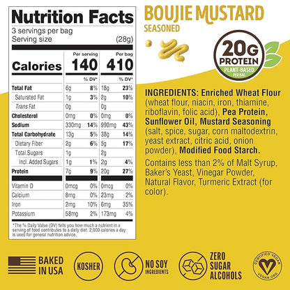 Lenny & Larry's FITZELS Protein Pretzels (Boujie Mustard) 8 Individual Bags 3 oz Each – High Protein Snacks with 20g of Plant Based Protein – Healthy Vegan Pretzels – Delicious Salty Taste