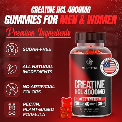 Creatine HCL Gummy - World's First 4000MG Creatine HCL Gummies 90 Count (90 Count)