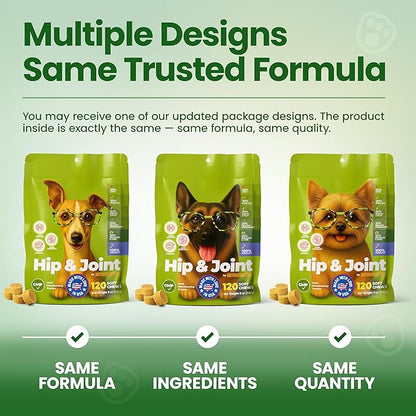 Glucosamine for Dogs Hip & Joint Supplement, Dog Glucosamine Chondroitin for Dogs, MSM & Turmeric – 120 Dog Joint Supplement Chews for Large & Small Breed