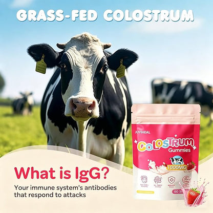 Core Bovine Colostrum Gummies, 1g Per Serving Grass Fed Colostrum Chews Colostrum Supplement for Gut Health, Hair Growth, Beauty, and Immune Support, Strawberry Flavor 60 Servings