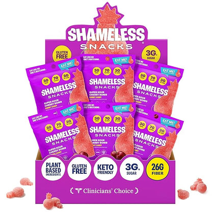 Shameless Snacks - Healthy Low Calorie Snacks, Low Carb Keto Gummies (Gluten Free Candy) - 6 Pack Sour Cherry Bomb