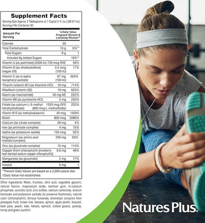 NaturesPlus Source of Life Prenatal Liquid - Tropical Fruit Flavor - 30 fl oz - Multivitamin & Mineral Supplement with Iron - Nutritional Support for Pregnancy - Gluten Free, Vegetarian - 30 Servings