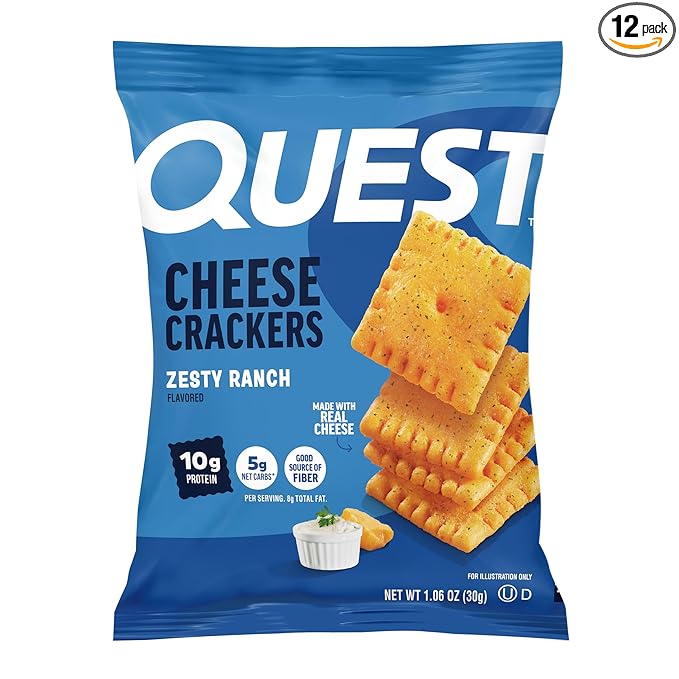 Quest Nutrition Cheese Crackers, Zesty Ranch Flavor, 10g Protein, 5g Net Carbs, High Protein, 12 Count