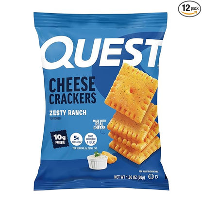 Quest Nutrition Cheese Crackers, Zesty Ranch Flavor, 10g Protein, 5g Net Carbs, High Protein, 12 Count