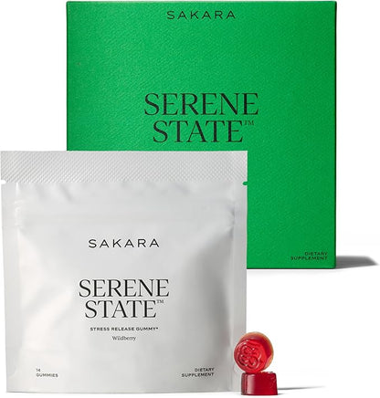 SAKARA Serene State Stress Relief Gummies – Fast-Acting Calm Supplement with Zembrin®, L-Theanine & Phosphatidylserine – Support Calm Mind & Body – Healthy Response to Stress, Wildberry - 56 Gummies