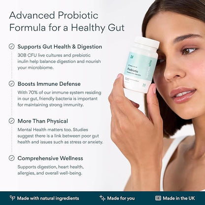 Bettervits Probiotics for Women & Men – 75 Billion CFU | Digestive Health and Gut Support Prebiotic | 14 Clinically Studied Strains with Vitamin B12, Lactobacillus and Inulin Fiber | 30 Capsules