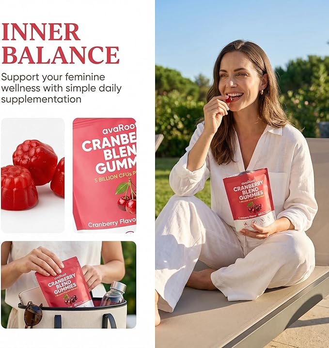 avaRoot Cranberry Blend Gummies - Women's Balanced pH, Cranberry & Probiotic Formula with Vitamin C for Women’s Wellness & Urinary Tract Support - 60 Gummies