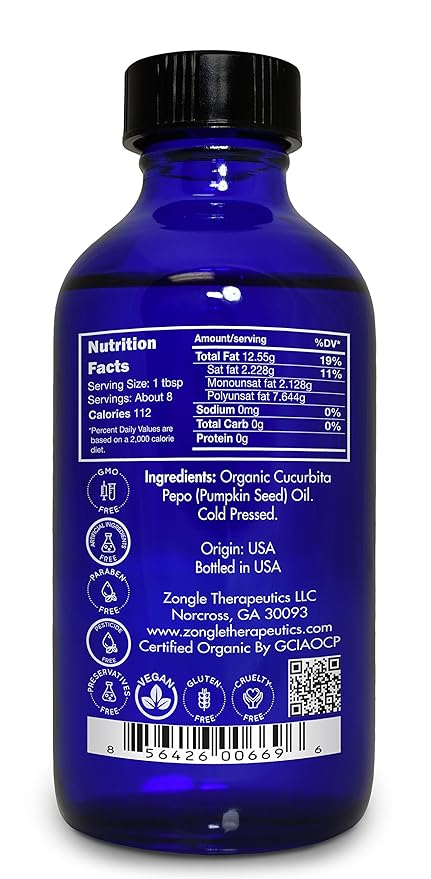 Zongle Therapeutics Organic, Pumpkin Seed Oil, Supplement, for Hair Growth – 100% Pure, Pumpkin Seed Oil, Cold Pressed, 4 OZ