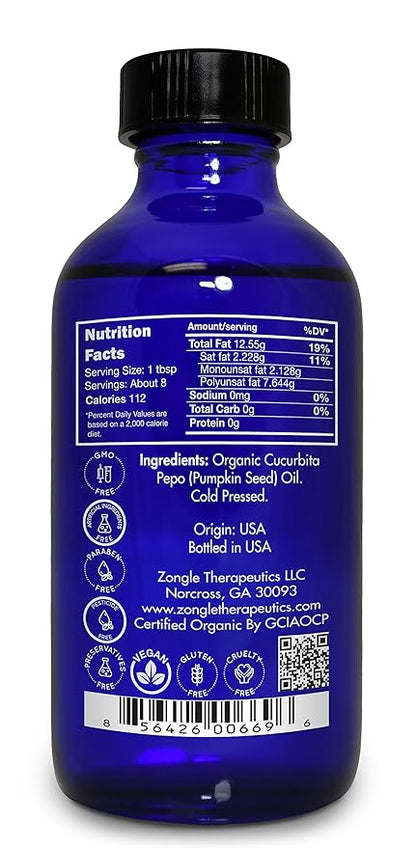 Zongle Therapeutics Organic, Pumpkin Seed Oil, Supplement, for Hair Growth – 100% Pure, Pumpkin Seed Oil, Cold Pressed, 4 OZ