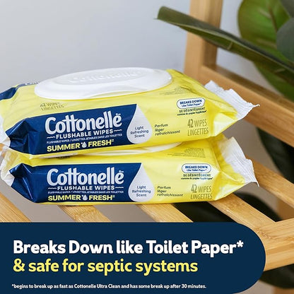 Cottonelle Summer Fresh Scented Flushable Wipes, 2 Flip-Top Packs, 42 Wet Wipes per Pack