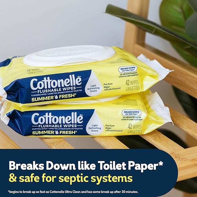 Cottonelle Summer Fresh Scented Flushable Wipes, 8 Flip-Top Packs, 42 Wet Wipes per Pack