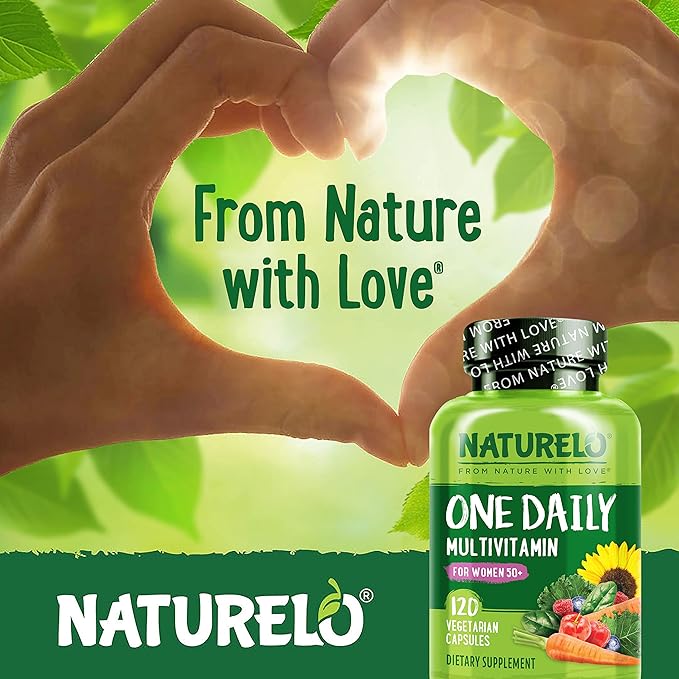 NATURELO One Daily Multivitamin for Women 50+ (Iron Free) - Menopause Support for Women Over 50 - Whole Food Supplement - Non-GMO - No Soy - 120 Capsules - 4 Month Supply