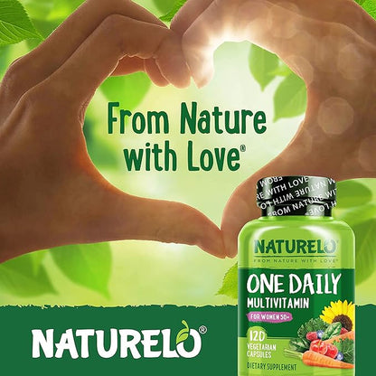 NATURELO One Daily Multivitamin for Women 50+ (Iron Free) - Menopause Support for Women Over 50 - Whole Food Supplement - Non-GMO - No Soy - 120 Capsules - 4 Month Supply