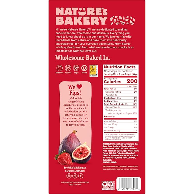 Nature's Bakery Whole Wheat Fig Bars, Strawberry, Real Fruit, Vegan, Non-GMO, Breakfast Bar, 7 boxes with 12 twin packs (84 twin packs)