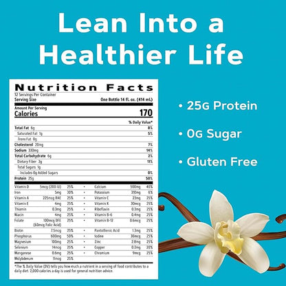 GNC Lean Shake 25 Protein Shake, Clinically Proven Weight Management, Meal Replacement, 25g Protein with Zero Added Sugar, Ready To Drink, Vanilla Bean, Pack of 12