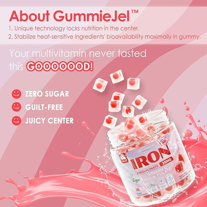 LILICARE Vegan Iron Supplement for Women 25mg, Sugar Free Iron Gummies with Vitamin C, Methy B12, Folate for Energy Boost, Iron Deficiency, No After Taste, Peach Flavor - 60 Count (Pack of 2)