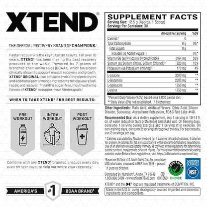 Xtend Original BCAA Powder, 7g BCAAs and 2.5g L-Glutamine for Muscle Recovery Hydration and Lean Muscle, Sugar Free Intra and Post Workout Drink with Electrolytes, Watermelon Explosion, 30 Servings