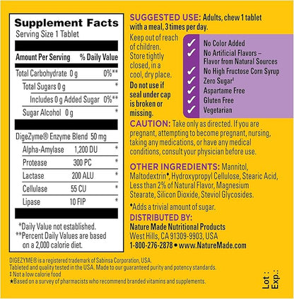 Nature Made Digestive Enzymes 5-in-1 Blend, Digestive Health Support, 90 Chewable Tablets, 30 Day Supply
