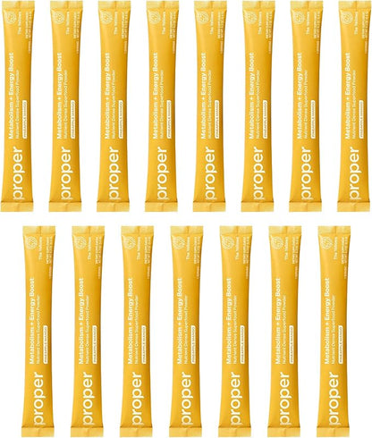 Proper, The Yellows Metabolism and Energy Boost, Sugar Free Energy Drink Powder with 100mg Caffeine. No Creatine or Beta-Alanine. 15 Servings, Pineapple Mango Drink Mix for Men and Women
