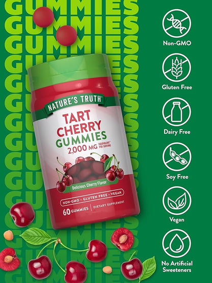 Nature's Truth Tart Cherry Gummies | 60 Count | Vegan, Non-GMO & Gluten Free Supplement | Cherry Flavor