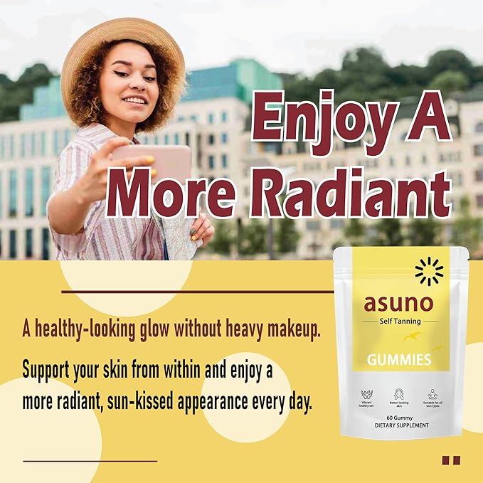 Asuno Tanning Gummies, Supports Skin Health, Gentle for Various Skin Types, 60 Gummies