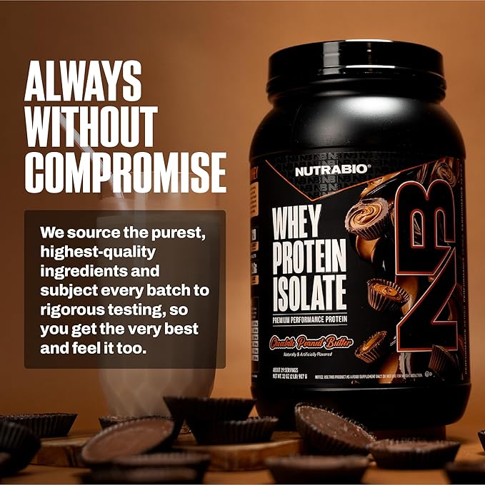 NutraBio 100% Whey Protein Isolate Protein Powder, 25g Protein with Complete Amino Acid Profile, Non-GMO, Soy & Gluten Free, Low Carb, Low Calorie Whey Protein Powder, Chocolate Peanut Butter, 2 Lbs