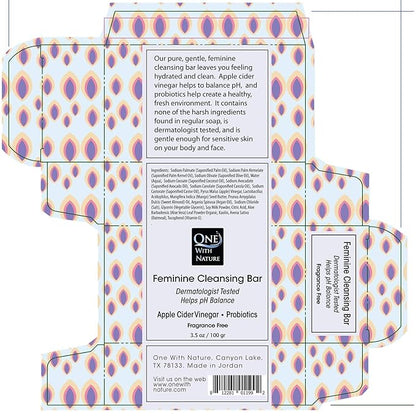 One With Nature Feminine Cleansing Bar, Fragrance Free Feminine Soap Bar, Oatmeal, 3.5 Oz (Pack Of 3)