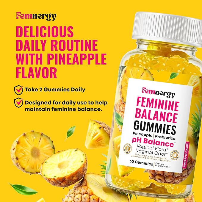Feminine Balance Probiotic Gummies for Women - Vaginal Health & pH Balance Natural Gummy Supplement with Probiotics Pineapple Cranberry Vitamin C - Women's Healthy Odor & Flora Support - Gluten-Free