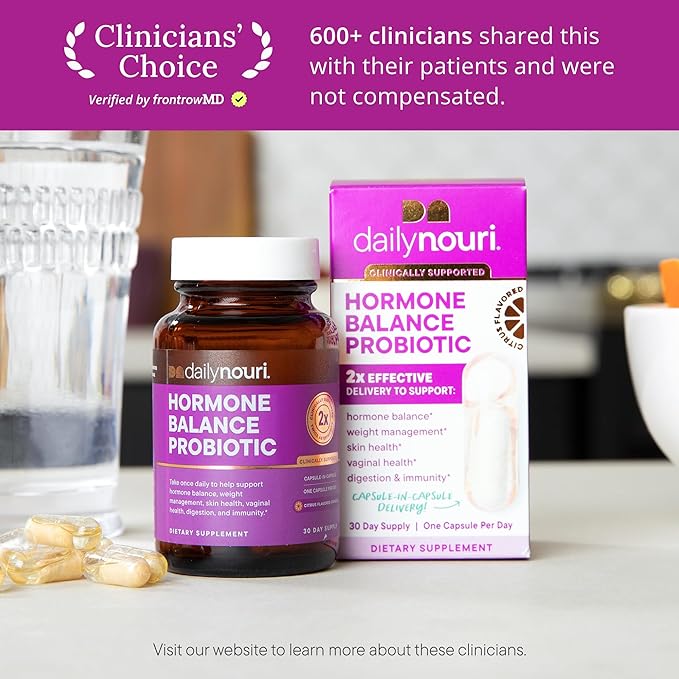 Daily Nouri Hormone Balance Probiotics for Women | Hormone Balance for Women | PMS, Hormonal Acne, & Bloating Support | 7 Clinically Studied Strains + Omega | 60-Day Supply