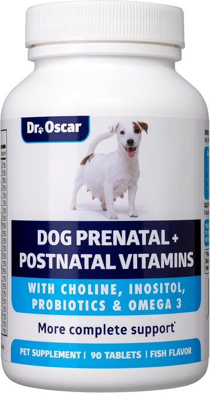 Dog Prenatal Vitamins. The Only 2in1 Prenatal & Postnatal Vitamins for Dogs with Folic Acid, Omega 3, Probiotics, Choline & Inositol, Key for Mother & Puppies, 90 Tablets