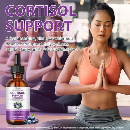 Cortisol Supplements for Women and Men with Magnesium, Ashwagandha, L-Theanine, 10 in 1 Cortisol Detox Manager Reducer, Hormone Balance Liquid Drops - Mood, Focus, Sleep - Blueberry Flavor(2.02 fl.oz)