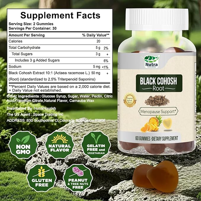 Black Cohosh Gummies for Menopause Hot Flashes - Natural Menopause Relief, Mood Swings & Hormonal Balance - Vegan-Free 60 Gummies