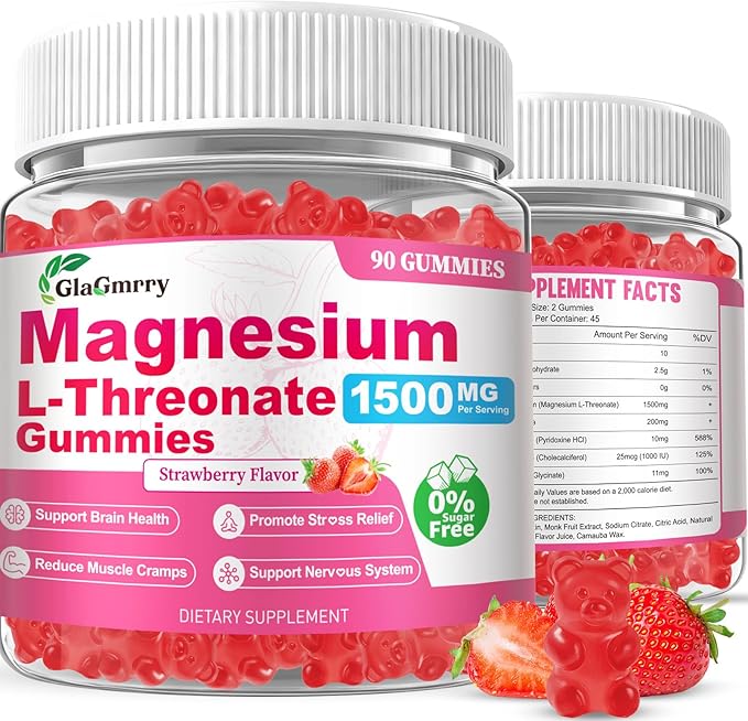 180 Count Magnesium L-Threonate Gummies, High Absorption Magnesium Threonate Supplement for Adults & Kids, Support Brain Health, Memory, Focus, Restful zzZ & Muscle, Sugar Free, Vegan, Non-GMO