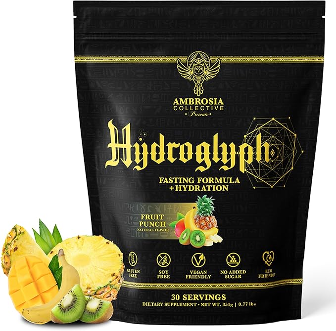 Ambrosia Hydroglyph Fasting Electrolytes Powder | Hydration Drink Mix with Amino Acids | Sugar Free Electrolyte Powder for Fasting & Intra Workout | 30 Servings, Fruit Punch